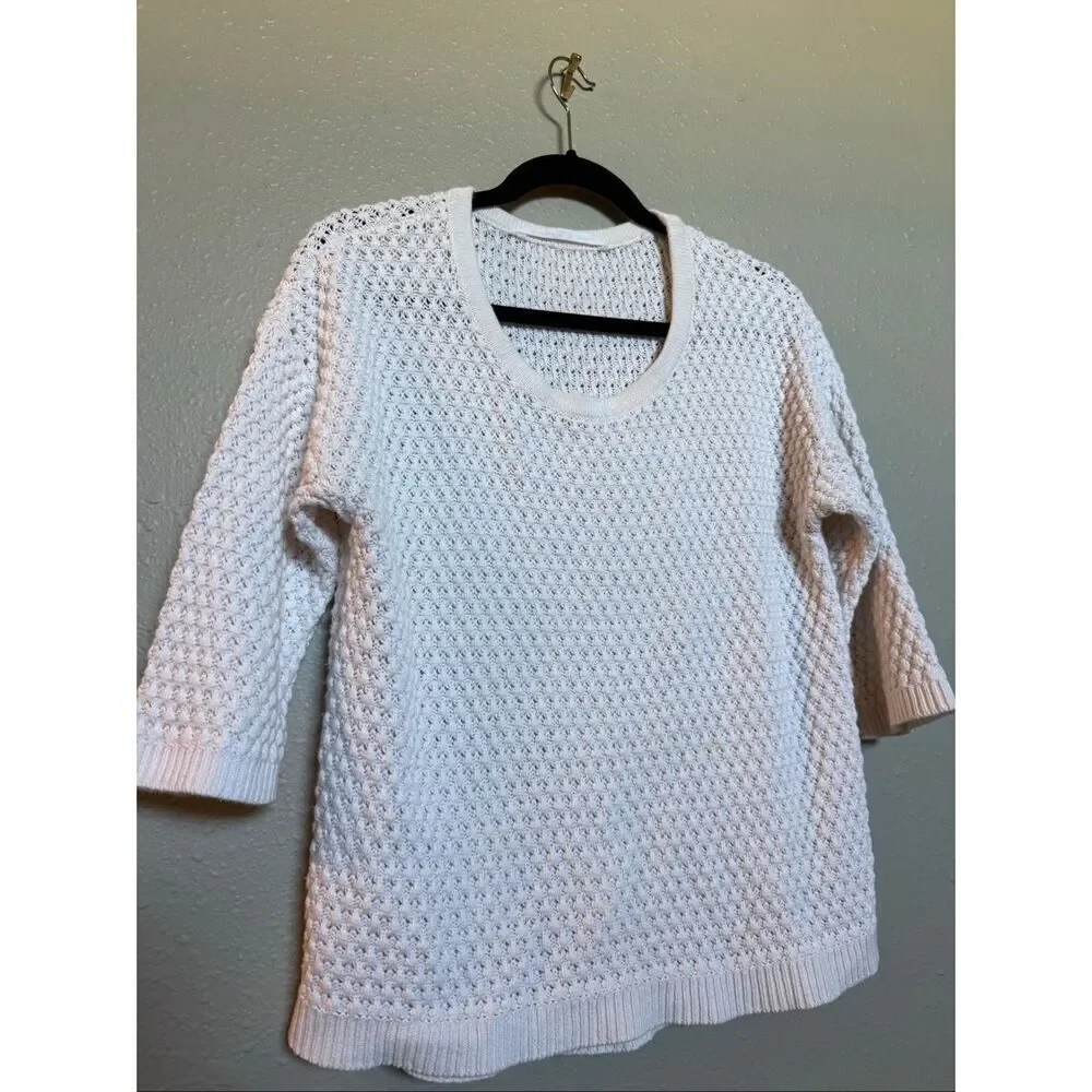 Athleta Womens Medium White Textured Knit Linen Blend Sweater Top
